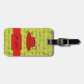 Étiquette À Bagage Coffee Cup & Words Lime Green & Red Monogramme (Devant horizontal)