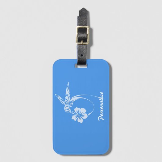 Étiquette À Bagage Colibri bleu & blanc simple et élégant (Devant Vertical)