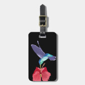 Étiquette À Bagage Colibri bleu et vert et Hibiscus rouge (Devant Vertical)