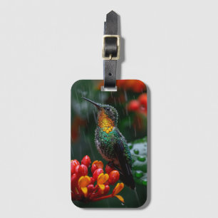 Étiquette À Bagage Colibri perché sur une fleur vive