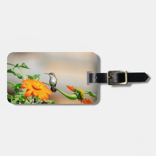 Étiquette À Bagage Colibri sur un plante à fleurs (Devant horizontal)