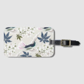 Étiquette À Bagage Colibris et fleurs blanches. (Devant Horizontal)