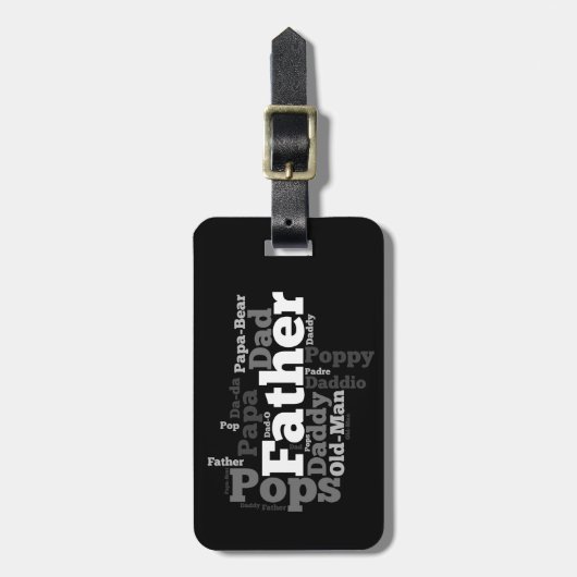 Étiquette À Bagage Collage de mots père noir et blanc (Devant Vertical)