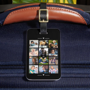 Étiquette À Bagage Collage de photos élégant monogramme cœur personna