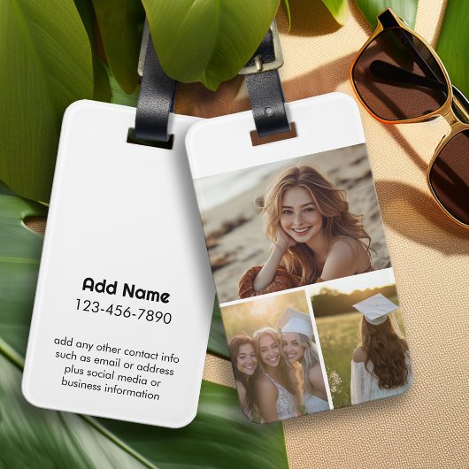 Étiquette À Bagage Collage photo minimal moderne 3 avec informations 