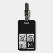 Étiquette À Bagage Collage photo tendance noir et blanc avec Monogram (Devant Vertical)