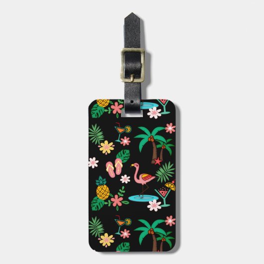 Étiquette À Bagage Collage tropical 🍍 🌴 🦩 (Devant Vertical)