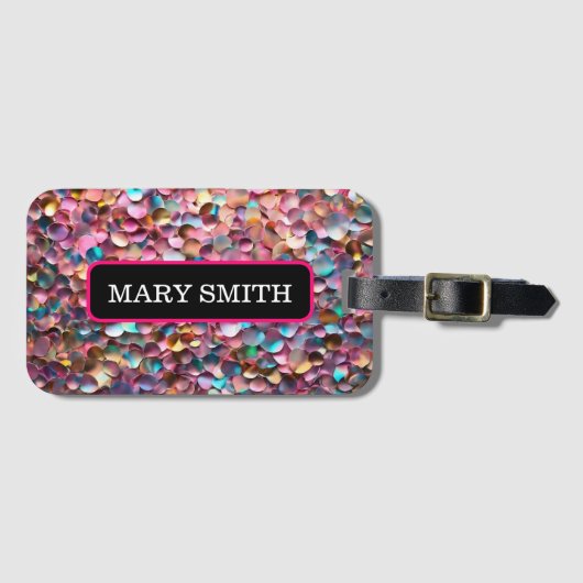 Étiquette À Bagage Collection Holographique Opal Parties scintillant  (Devant Horizontal)