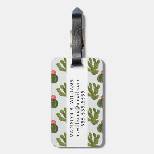 Étiquette À Bagage Collection Llamarama | Motif Cactus mignon (Dos Vertical)