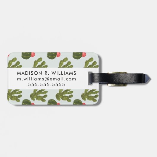 Étiquette À Bagage Collection Llamarama | Motif Cactus mignon (Dos horizontal)