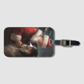 Étiquette À Bagage Collie frontalier avec Noël Festif du Père Noël (Devant Horizontal)