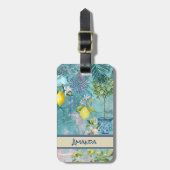 Étiquette À Bagage Collier chic bleu turquoise sicilien agrus floral (Devant Vertical)