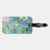 Étiquette À Bagage Collier chic bleu turquoise sicilien agrus floral (Dos horizontal)