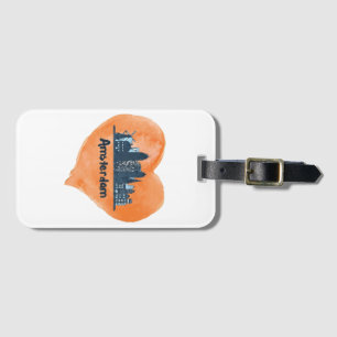 Étiquette À Bagage Coloré Amsterdam City Skyline Watercolor Heart P