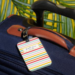 Étiquette À Bagage coloré arc-en-ciel bande amusant école collège<br><div class="desc">script de motif arc-en-ciel coloré et lumineux personnalisez avec le nom et la classe (ou un message différent)parfait pour l'école,  l'université ou les affaires</div>