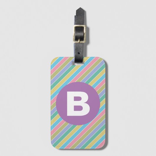 Étiquette À Bagage Colorful Diagonal Candy Stripes Purple Monogram (Devant Vertical)