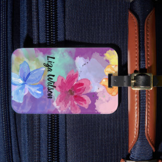 Étiquette À Bagage Colorful Floral Art Your Name