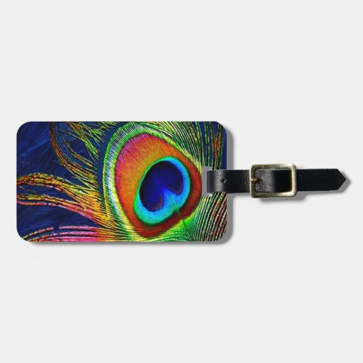 Étiquette À Bagage Colorful Peacock Feather (Devant horizontal)