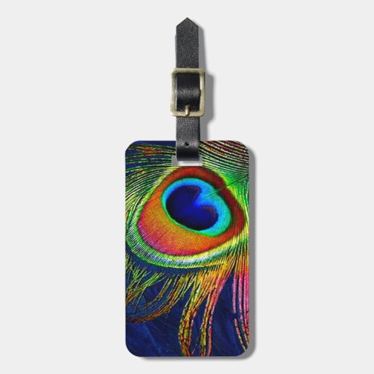 Étiquette À Bagage Colorful Peacock Feather (Devant Vertical)