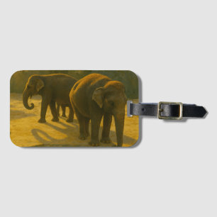 Étiquette À Bagage Compagnons d'or - Trio d'éléphants à lumière chaud