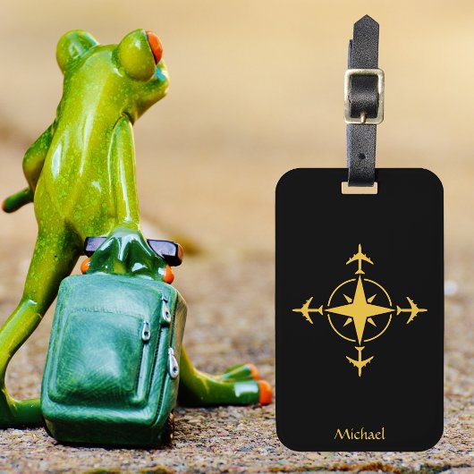 Étiquette À Bagage Composant d'aviation moderne et avion, Black Custo