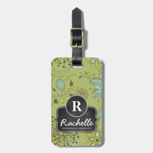 Étiquette À Bagage Concepteur vert de monogramme de conception (Devant Vertical)