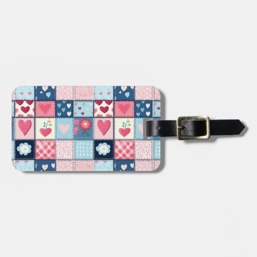 Étiquette À Bagage Conception Charming Cute Patchwork (Devant horizontal)