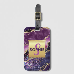 Étiquette À Bagage Conception de l'agate de paillettes rose, violette