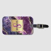 Étiquette À Bagage Conception de l'agate de paillettes rose, violette (Devant Horizontal)