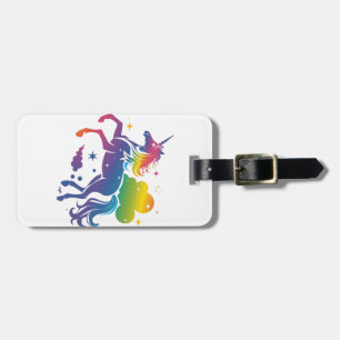 Étiquette À Bagage Conception de licorne de couleur arc-en-ciel