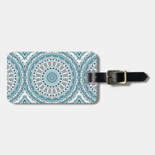Étiquette À Bagage Conception de mandala nautique bleu océan et blanc (Devant horizontal)