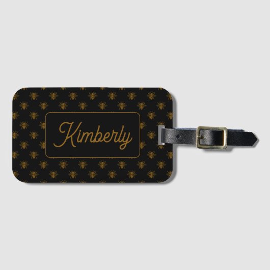 Étiquette À Bagage Conception de monogramme de nom personnalisé Gold (Devant Horizontal)
