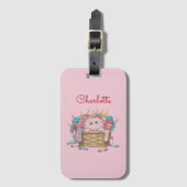 Étiquette À Bagage Conception de monstre de chaussette rose mignon et (Devant Vertical)