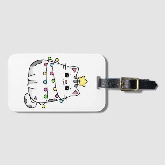 Étiquette À Bagage Conception de Noël de chat mignon  (Devant Horizontal)