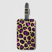Étiquette À Bagage Conception de série Leopard violet et or 4 (Devant Vertical)
