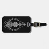 Étiquette À Bagage Conception grise complexe de violon sur le noir (Devant horizontal)