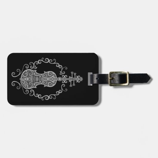 Étiquette À Bagage Conception grise complexe de violon sur le noir (Devant horizontal)