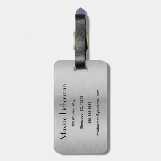 Étiquette À Bagage Conception métallique brossée en argent modifiable (Dos Vertical)