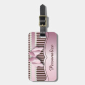 Étiquette À Bagage Conception rayée rose et Brown chique (Devant Vertical)