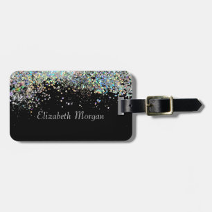 Étiquette À Bagage Confettis colorés tendance Noir