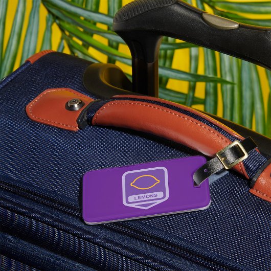 Étiquette À Bagage Contour de citron violet et jaune