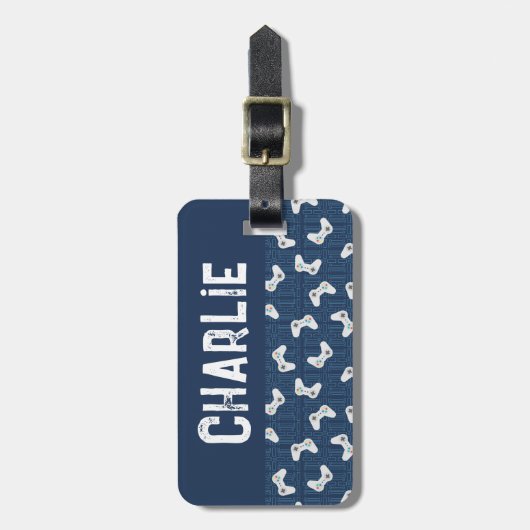 Étiquette À Bagage Contrôleur de jeu vidéo Nom de monogramme bleu (Devant Vertical)