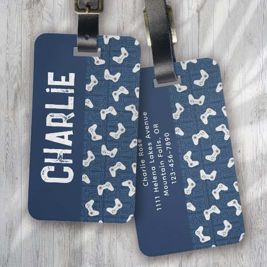 Étiquette À Bagage Contrôleur de jeu vidéo Nom de monogramme bleu