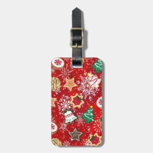 Étiquette À Bagage Cookies de Noël et flocons de neige sur fond rouge