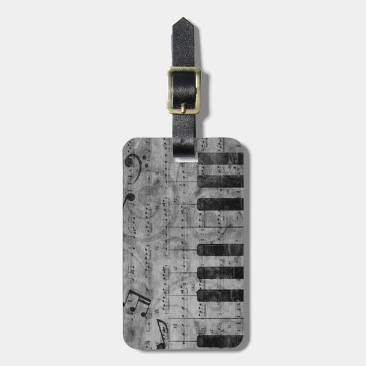 Étiquette À Bagage Cool antique grunge, effet piano notes musicales (Devant Vertical)