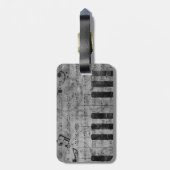 Étiquette À Bagage Cool antique grunge, effet piano notes musicales (Dos Vertical)
