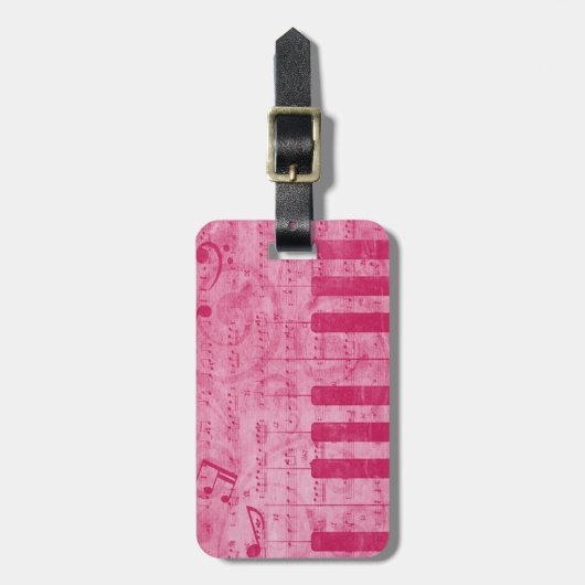 Étiquette À Bagage Cool antique grunge, effet piano notes musicales (Devant Vertical)