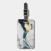 Étiquette À Bagage Cool Blanc Turquoise Marbre Pierre Or (Devant Vertical)