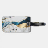 Étiquette À Bagage Cool Blanc Turquoise Marbre Pierre Or (Dos horizontal)