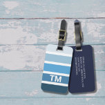 Étiquette À Bagage Cool Bleu Bleu Blancs Monogramme<br><div class="desc">Conception des étiquettes de bagage avec rayures bleues blanches. Design moderne cool.</div>